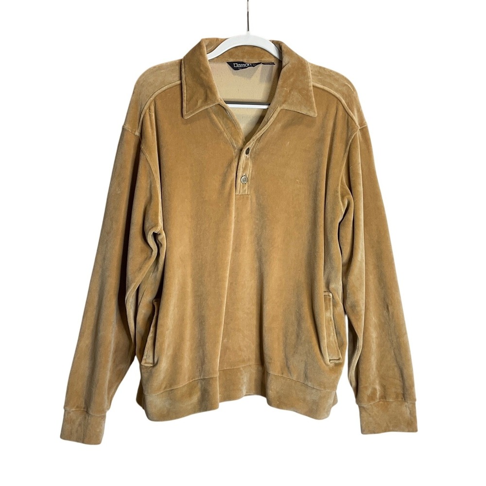 Vintage Pullover‎ Velour Polo Shirt Damon Henley Collared Preppy Sportswear XL